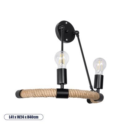 GLOBOSTAR® CROWN 01002 Vintage Φωτιστικό Τοίχου - Απλίκα με Ντουί 2 x E27 AC 220-240V IP20 - Μαύρο & Μπεζ - Μ41 x Π24 x Υ40cm