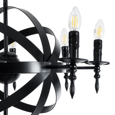 GLOBOSTAR® ESTELLE 01003 Vintage Κρεμαστό Φωτιστικό Οροφής με Ντουί 8 x E14 AC 220-240V IP20 - Μαύρο - Μ65 x Π65 x Y50cm