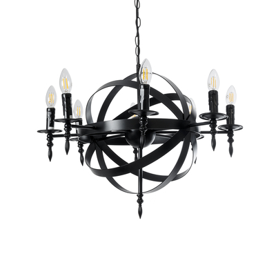 GLOBOSTAR® ESTELLE 01003 Vintage Κρεμαστό Φωτιστικό Οροφής με Ντουί 8 x E14 AC 220-240V IP20 - Μαύρο - Μ65 x Π65 x Y50cm