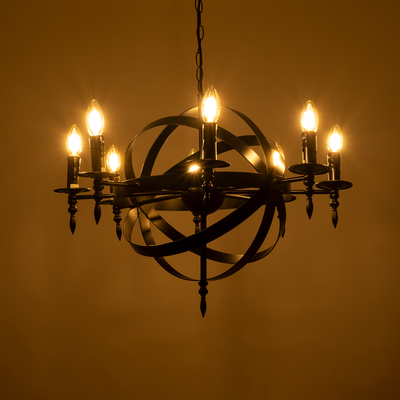 GLOBOSTAR® ESTELLE 01003 Vintage Κρεμαστό Φωτιστικό Οροφής με Ντουί 8 x E14 AC 220-240V IP20 - Μαύρο - Μ65 x Π65 x Y50cm