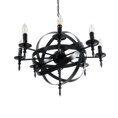 GLOBOSTAR® ESTELLE 01003 Vintage Κρεμαστό Φωτιστικό Οροφής με Ντουί 8 x E14 AC 220-240V IP20 - Μαύρο - Μ65 x Π65 x Y50cm