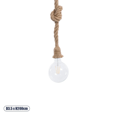 GLOBOSTAR® ROPE 01018 Boho Κρεμαστό Φωτιστικό Οροφής με Ντουί 1 x E27 AC 220-240V IP20 - Μπεζ - Μ3.5 x Π3.5 x Υ200cm