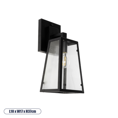 GLOBOSTAR® ASETYLIN 01032 Vintage Φωτιστικό Τοίχου - Απλίκα με Ντουί 1 x E27 AC 220-240V IP20 - Μαύρο - Μ18 x Π17 x Υ37cm