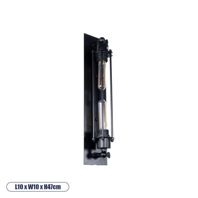 GLOBOSTAR® BESPOKE 01033 Vintage Φωτιστικό Τοίχου - Απλίκα με Ντουί 2 x E27 AC 220-240V IP20 - Μαύρο - Μ10 x Π10 x Υ47cm