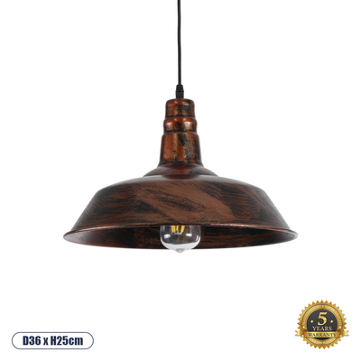 GLOBOSTAR® RAY 01046 Vintage Κρεμαστό Φωτιστικό Οροφής με Ντουί 1 x E27 AC 220-240V IP20 - Χάλκινο Εφέ Σκουριάς - Μ36 x Π36 x Υ25cm