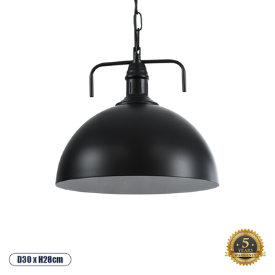 GLOBOSTAR® LARKIN 01175 Vintage Κρεμαστό Φωτιστικό Οροφής με Ντουί 1 x E27 AC 220-240V IP20 - Μαύρο - Μ30 x Π30 x Y28cm