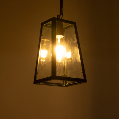 GLOBOSTAR® LIMA 01040 Vintage Κρεμαστό Φωτιστικό Οροφής με Ντουί 1 x E27 AC 220-240V IP20 - Μαύρο & Διάφανο - Μ17 x Π14 x Υ26cm