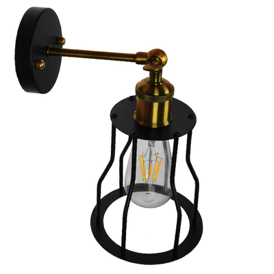 GLOBOSTAR® CATEL 01054 Vintage Φωτιστικό Τοίχου - Απλίκα με Ντουί 1 x E27 AC 220-240V IP20 - Μαύρο & Χρυσό - Μ15 x Π26 x Υ31cm