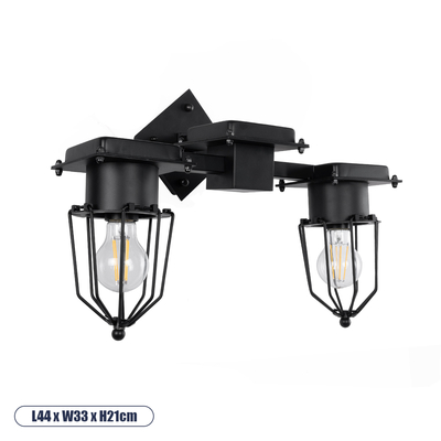 GLOBOSTAR® TORO 01079 Vintage Φωτιστικό Τοίχου - Απλίκα με Ντουί 2 x E27 AC 220-240V IP20 - Μαύρο - Μ44 x Π33 x Υ21cm