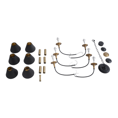 GLOBOSTAR® LIMI 01092 Vintage Κρεμαστό Φωτιστικό Οροφής με Ντουί 6 x E14 AC 220-240V IP20 - Μαύρο & Χρυσό - Μ70 x Π70 x Υ60cm