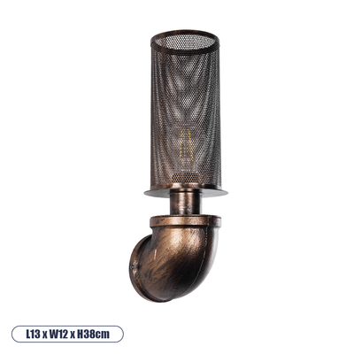 GLOBOSTAR® RAZA 01105 Vintage Φωτιστικό Τοίχου - Απλίκα με Ντουί 1 x E27 AC 220-240V IP20 - Χάλκινο - Μ13 x Π12 x Υ38cm