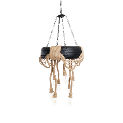 GLOBOSTAR® MARBELLA 01116 Vintage Κρεμαστό Φωτιστικό Οροφής με Ντουί 8 x E27 AC 220-240V IP20 - Μαύρο & Μπεζ - Μ60 x Π60 x Υ60cm