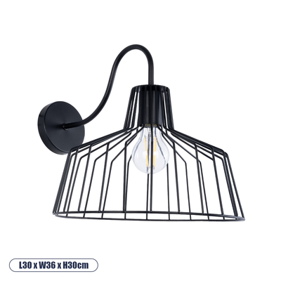 GLOBOSTAR® TRIUMPH 01117 Vintage Φωτιστικό Τοίχου - Απλίκα με Ντουί 1 x E27 AC 220-240V IP20 - Μαύρο - Μ30 x Π36 x Υ30cm