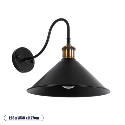 GLOBOSTAR® ANBET 01121 Vintage Φωτιστικό Τοίχου - Απλίκα με Ντουί 1 x E27 AC 220-240V IP20 - Μαύρο & Χρυσό - Μ26 x Π38 x Υ27cm