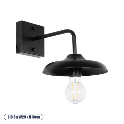 GLOBOSTAR® PHIA 01122 Vintage Φωτιστικό Τοίχου - Απλίκα με Ντουί 1 x E27 AC 220-240V IP20 - Μαύρο - Μ18.5 x Π29 x Υ18cm