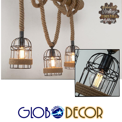 GLOBOSTAR® LILO 01149 Vintage Κρεμαστό Φωτιστικό Οροφής με Ντουί 3 x E27 AC 220-240V IP20 - Καφέ & Μπεζ - Μ80 x Π15 x Υ100cm