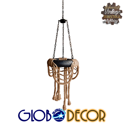 GLOBOSTAR® RUNNER 01115 Vintage Κρεμαστό Φωτιστικό Οροφής με Ντουί 6 x E27 AC 220-240V IP20 - Μαύρο & Μπεζ - Μ45 x Π45 x Υ60cm
