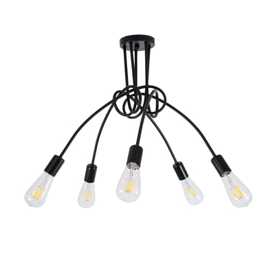 GLOBOSTAR® PAULELI 01127 Μοντέρνο Φωτιστικό Οροφής με Ντουί 5 x E27 AC 220-240V IP20 - Μαύρο - Μ76 x Π76 x Υ45cm