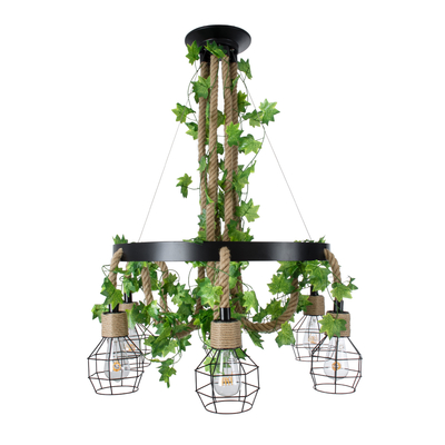 GLOBOSTAR® HELLET 01193 Vintage Κρεμαστό Φωτιστικό Οροφής με Ντουί 6 x E27 AC 220-240V IP20 - Μαύρο & Πράσινο - Μ72 x Π72 x Υ80cm