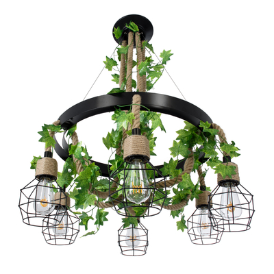 GLOBOSTAR® HELLET 01193 Vintage Κρεμαστό Φωτιστικό Οροφής με Ντουί 6 x E27 AC 220-240V IP20 - Μαύρο & Πράσινο - Μ72 x Π72 x Υ80cm