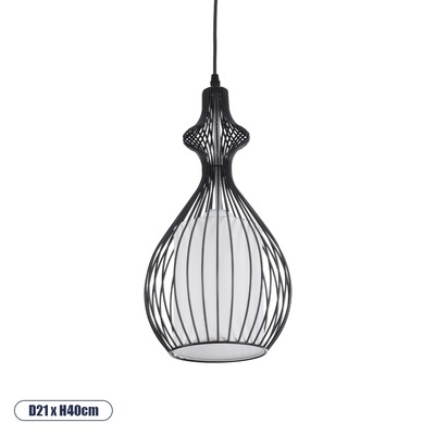 GLOBOSTAR® REA 01197 Μοντέρνο Κρεμαστό Φωτιστικό Οροφής με Ντουί 1 x E27 AC 220-240V IP20 - Μαύρο & Λευκό - Μ21 x Π21 x Υ40cm