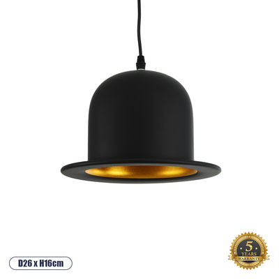 GLOBOSTAR® CHARLO 01214 Vintage Κρεμαστό Φωτιστικό Οροφής με Ντουί 1 x E27 AC 220-240V IP20 - Μαύρο & Χρυσό - Μ26 x Π26 x Υ16cm