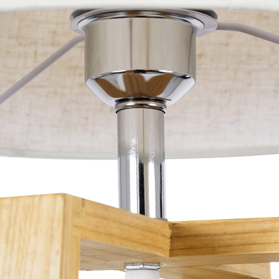 GloboStar® SQUID 01265 Μοντέρνο Επιτραπέζιο Φωτιστικό Πορτατίφ Μονόφωτο 1 x E27 IP20 Μπεζ Ξύλο με Μπεζ Ύφασμα - Μ30 x Π30 x Υ63cm