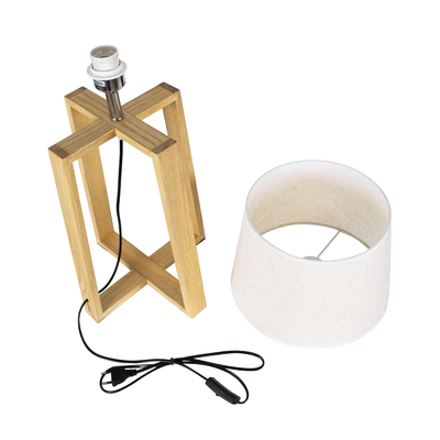 GloboStar® SQUID 01265 Μοντέρνο Επιτραπέζιο Φωτιστικό Πορτατίφ Μονόφωτο 1 x E27 IP20 Μπεζ Ξύλο με Μπεζ Ύφασμα - Μ30 x Π30 x Υ63cm