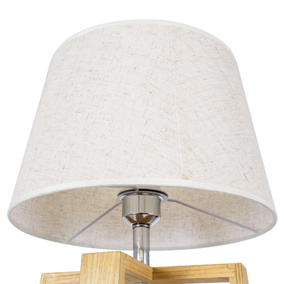 GloboStar® SQUID 01265 Μοντέρνο Επιτραπέζιο Φωτιστικό Πορτατίφ Μονόφωτο 1 x E27 IP20 Μπεζ Ξύλο με Μπεζ Ύφασμα - Μ30 x Π30 x Υ63cm