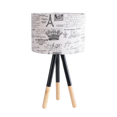 GloboStar® MAGAZINE 01230 Μοντέρνο Επιτραπέζιο Φωτιστικό Πορτατίφ Μονόφωτο 1 x E27 IP20 Μπεζ & Μαύρο Ξύλο με Λευκό Ύφασμα - Μ30 x Π30 x Υ55cm
