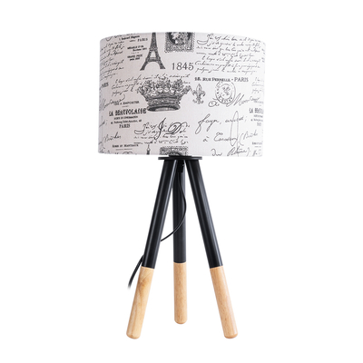 GloboStar® MAGAZINE 01230 Μοντέρνο Επιτραπέζιο Φωτιστικό Πορτατίφ Μονόφωτο 1 x E27 IP20 Μπεζ & Μαύρο Ξύλο με Λευκό Ύφασμα - Μ30 x Π30 x Υ55cm