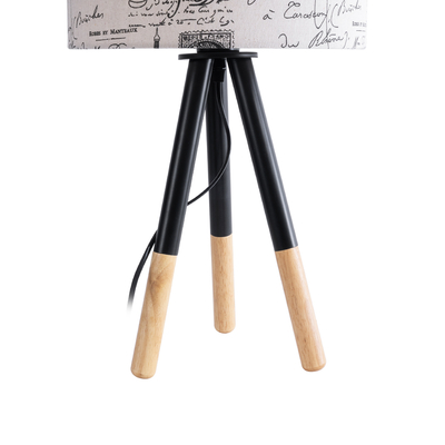 GloboStar® MAGAZINE 01230 Μοντέρνο Επιτραπέζιο Φωτιστικό Πορτατίφ Μονόφωτο 1 x E27 IP20 Μπεζ & Μαύρο Ξύλο με Λευκό Ύφασμα - Μ30 x Π30 x Υ55cm