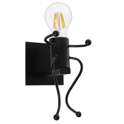 GLOBOSTAR® LITTLEMAN 01388 Vintage Φωτιστικό Τοίχου - Απλίκα με Ντουί 1 x E27 AC 220-240V IP20 - Μαύρο - Μ12 x Π19 x Υ17cm