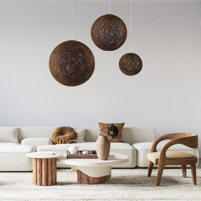 GLOBOSTAR® OCEANA 01362 Boho Κρεμαστό Φωτιστικό Οροφής με Ντουί 1 x E27 AC 220-240V IP20 - Καφέ - Μ60 x Π60 x Υ60cm