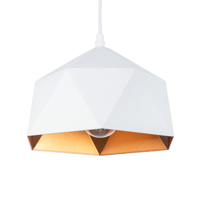 GLOBOSTAR® HEXAGON 01377 Μοντέρνο Κρεμαστό Φωτιστικό Οροφής με Ντουί 1 x E27 AC 220-240V IP20 - Λευκό & Χρυσό - Μ21.5 x Π21.5 x Y15cm