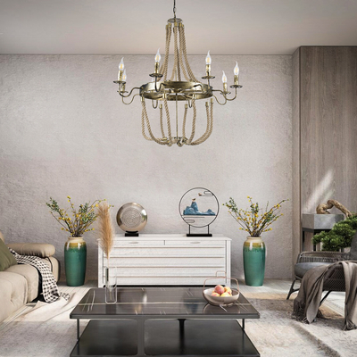 GLOBOSTAR® VICTORIAN 01405 Vintage Κρεμαστό Φωτιστικό Οροφής με Ντουί 8 x E14 AC 220-240V IP20 - Μπρούτζινο Εφέ Σκουριάς & Μπεζ - Μ87 x Π87 x Υ80cm