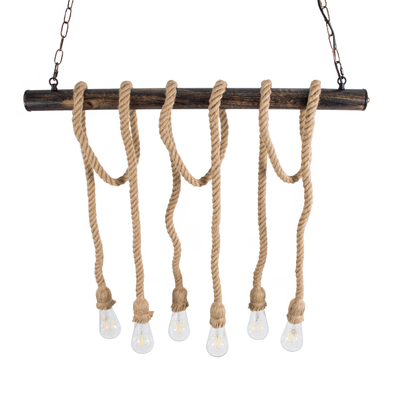 GLOBOSTAR® RAILROAD 01379 Vintage Κρεμαστό Φωτιστικό Οροφής με Ντουί 6 x E27 AC 220-240V IP20 - Μπεζ & Χάλκινο - Μ80 x Π4 x Y55cm