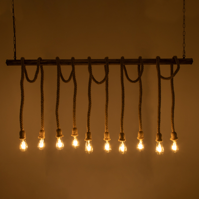 GLOBOSTAR® RAILROAD 01380 Vintage Κρεμαστό Φωτιστικό Οροφής με Ντουί 10 x E27 AC 220-240V IP20 - Μπεζ & Χάλκινο - Μ150 x Π4 x Y62.5cm