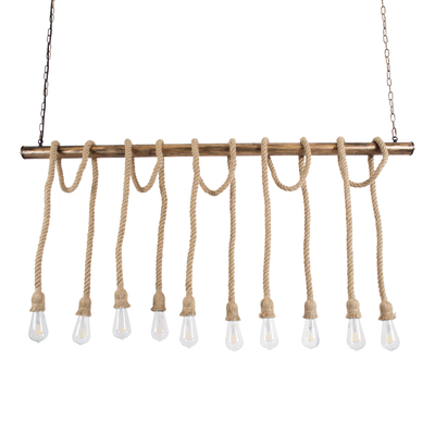 GLOBOSTAR® RAILROAD 01380 Vintage Κρεμαστό Φωτιστικό Οροφής με Ντουί 10 x E27 AC 220-240V IP20 - Μπεζ & Χάλκινο - Μ150 x Π4 x Y62.5cm