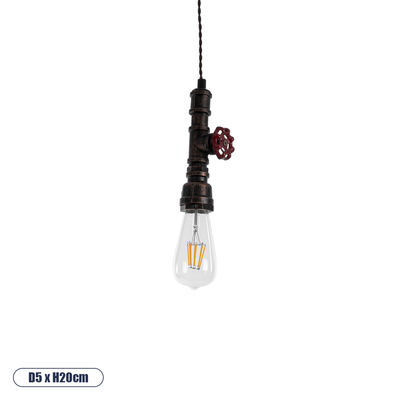 GLOBOSTAR® SPIGOT 01414 Vintage Κρεμαστό Φωτιστικό Οροφής με Ντουί 1 x E27 AC 220-240V IP20 - Καφέ & Κόκκινο - Μ5 x Π5 x Y20cm