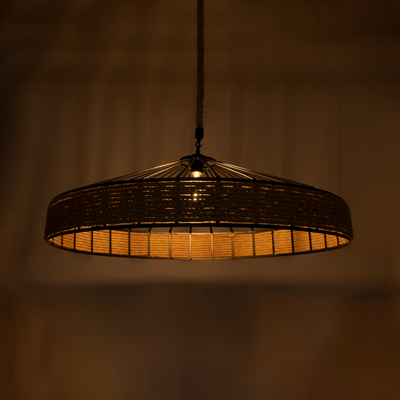 GLOBOSTAR® SAHARA 01416 Boho Κρεμαστό Φωτιστικό Οροφής με Ντουί 1 x E27 AC 220-240V IP20 - Μπεζ & Μαύρο - Μ80 x Π80 x Y25cm