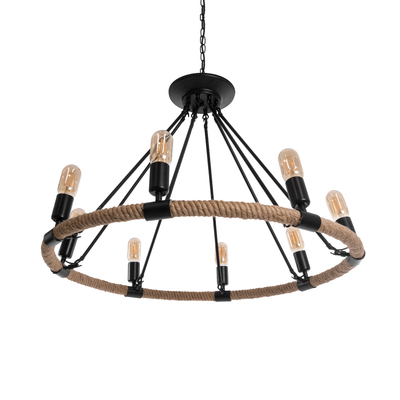 GLOBOSTAR® MILLBANK 01423 Vintage Κρεμαστό Φωτιστικό Οροφής με Ντουί 8 x E27 AC 220-240V IP20 - Μαύρο & Μπεζ - Μ80 x Π80 x Y54cm