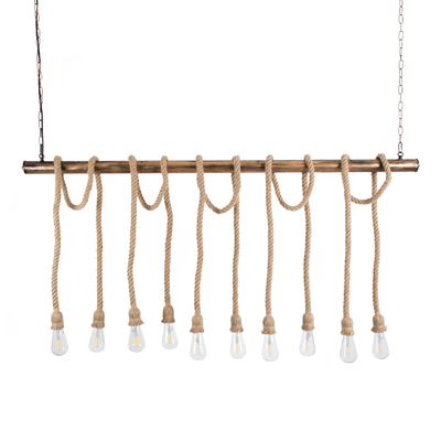 GLOBOSTAR® RAILROAD 01380 Vintage Κρεμαστό Φωτιστικό Οροφής με Ντουί 10 x E27 AC 220-240V IP20 - Μπεζ & Χάλκινο - Μ150 x Π4 x Y62.5cm