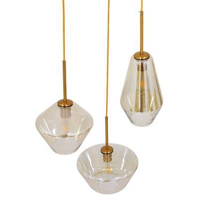 GLOBOSTAR® AMARIS 00978 Μοντέρνο Κρεμαστό Φωτιστικό Οροφής με Ντουί 3 x E27 AC 220-240V IP20 - Χρυσό Πλατίνα & Μελί - Μ50 x Π50 x Υ30cm