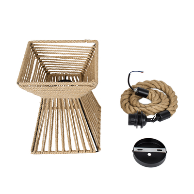 GLOBOSTAR® ROUGE 01611 Boho Κρεμαστό Φωτιστικό Οροφής με Ντουί 1 x E27 AC 220-240V IP20 - Μπεζ - Μ21 x Π21 x Y27cm