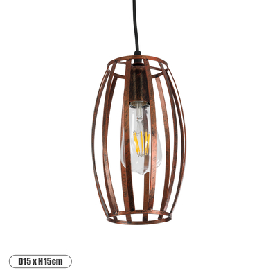 GLOBOSTAR® ZEBRA 01639 Vintage Κρεμαστό Φωτιστικό Οροφής με Ντουί 1 x E27 AC 220-240V IP20 - Χάλκινο - Μ15 x Π15 x Y15cm