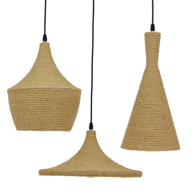 GLOBOSTAR® SHANGHAI ROPE 00875 Μοντέρνo Κρεμαστό Φωτιστικό Οροφής με Ντουί 3 x E27 AC 220-240V IP20 - Μπεζ & Χρυσό - Μ81 x Π81 x Υ39cm - Σετ 3 Τεμαχίων