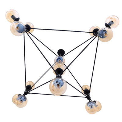 GLOBOSTAR® SENTINEL 01637 Μοντέρνο Φωτιστικό Οροφής με Ντουί 15 x E27 AC 220-240V IP20 - Μαύρο & Μελί - Μ150 x Π150 x Υ115cm