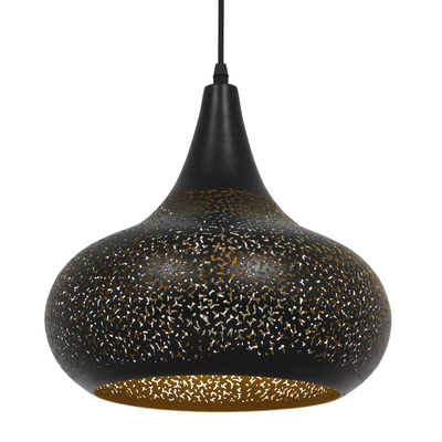 GLOBOSTAR® JANIS 01590 Μοντέρνο Κρεμαστό Φωτιστικό Οροφής με Ντουί 1 x E27 AC 220-240V IP20 - Μαύρο & Χρυσό - Μ30 x Π30 x Υ30cm