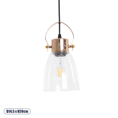 GLOBOSTAR® JAVER 00934 Vintage Κρεμαστό Φωτιστικό Οροφής με Ντουί 1 x E27 AC 220-240V IP20 - Διάφανο & Ροζ Χρυσό - Μ14.5 x Π14.5 x Υ28cm